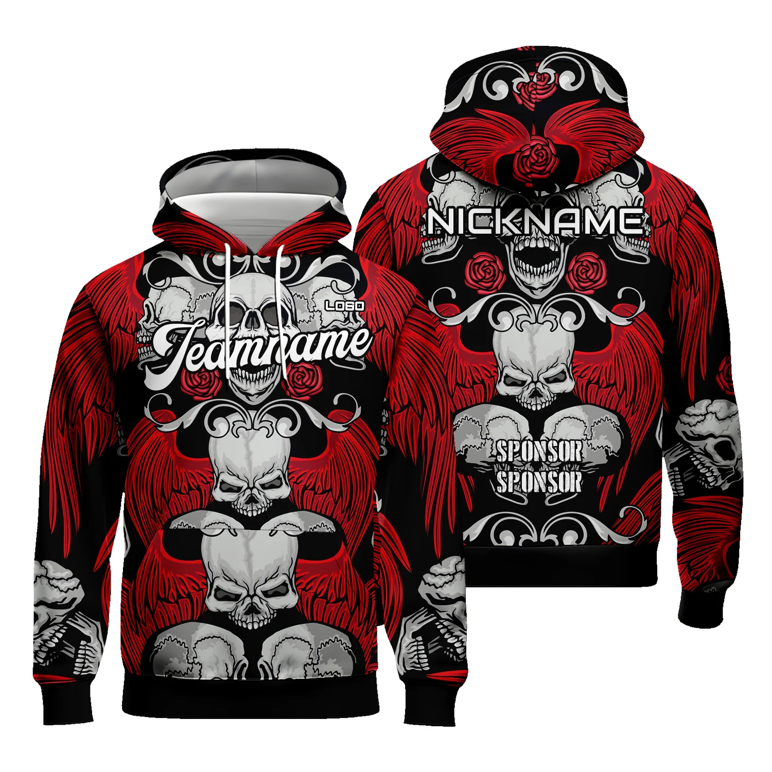 Custom Graphic Skull Hoodies for Men Women Sublimation Sweatshirt with Team Name Number