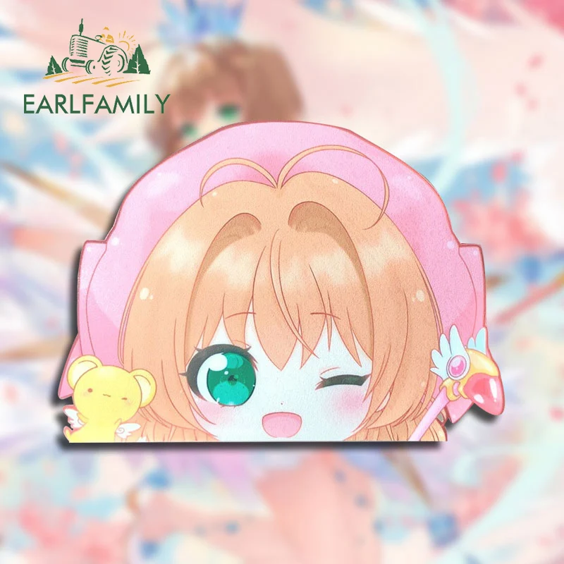 EARLFAMILY 13cm X 9.4cm For Lovely Cartoon Sakura Chibi Peek Car Stickers Waterproof Scratch-Proof Decals Car Goods Sunscreen