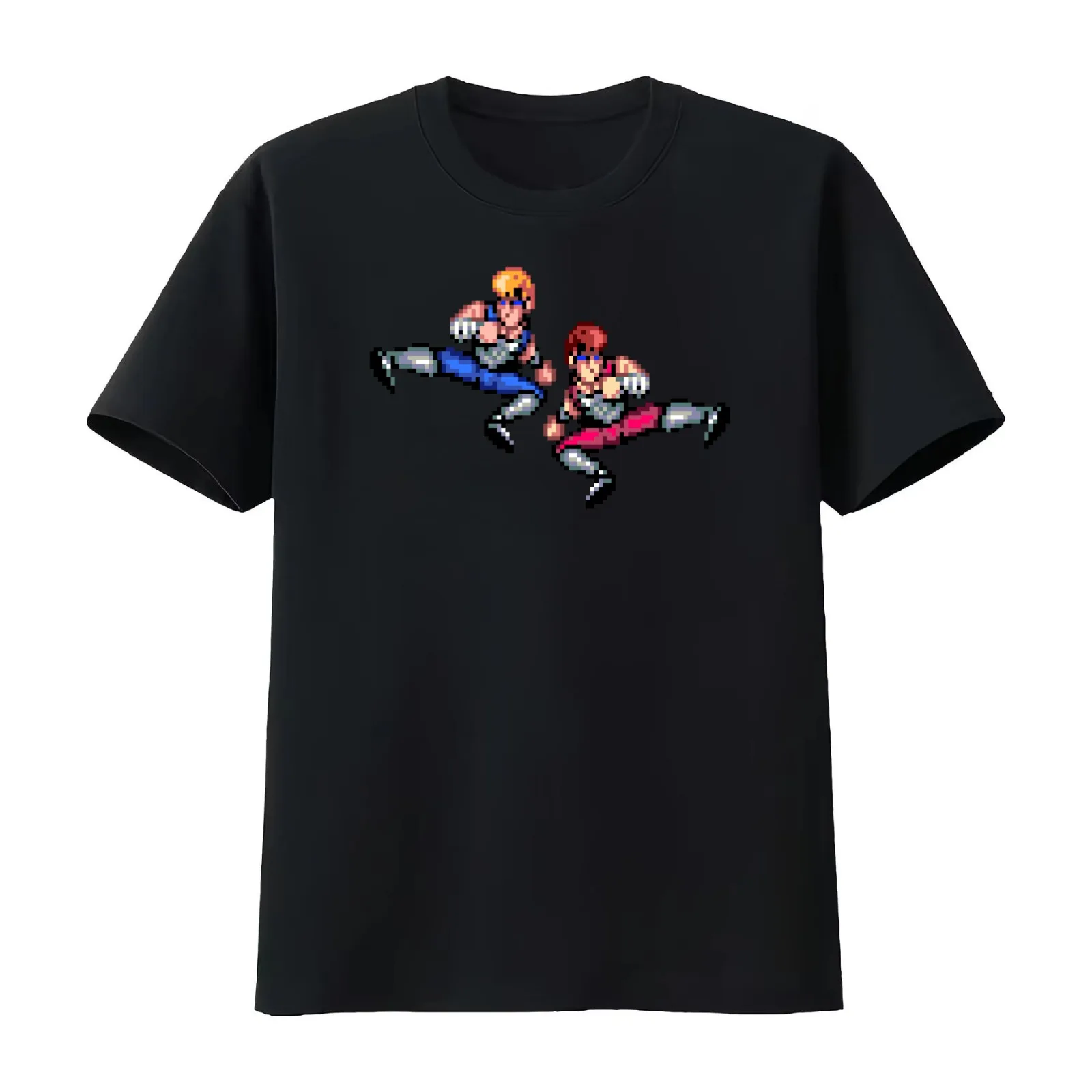 Double Dragon Flying Kicks T-Shirt Summer Casual Cotton Tee Oversized Streetwear Tops Vintage Graphic Print Unisex Men Women