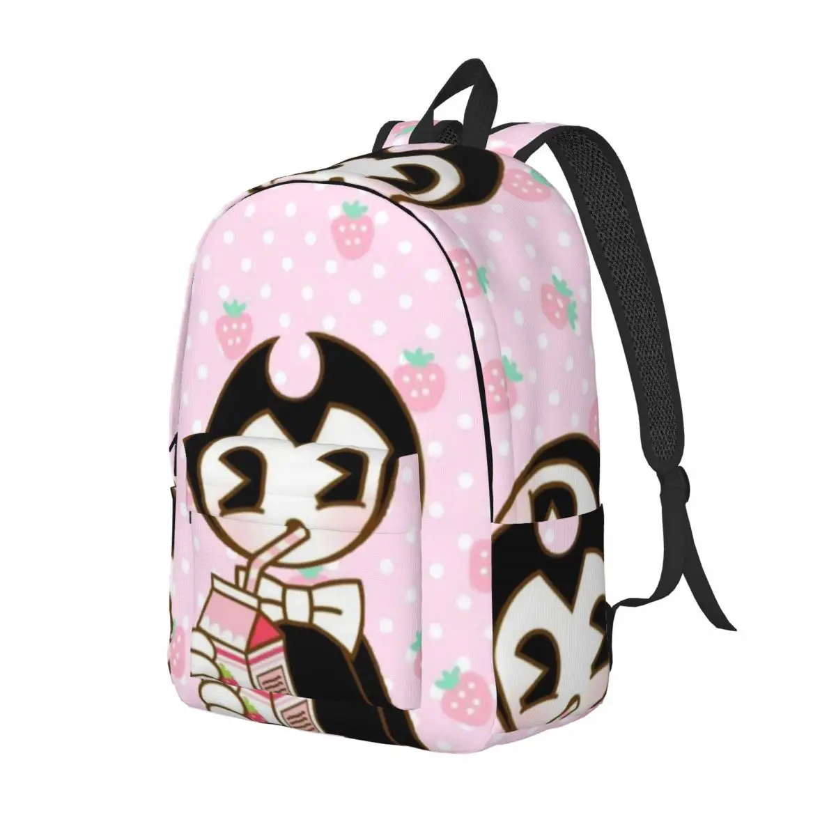 Bendy And The Dark Revival Backpack for Boy Girl Kids Student School Book Bags Strawberrys Milk Canvas Daypack Preschool Bag