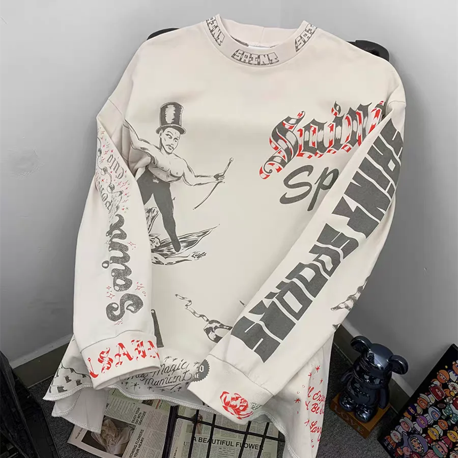 Long Sleeves Washed SAINT Graffiti T Shirt Men Women High Quality Tee Tops T-Shirts