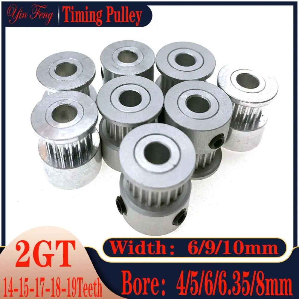 2GT 2M Timing Pulley Bore 4/5/6/6.35/8mm For 2MGT GT2 Synchronous Belt Width 6/9/10mm Small Backlash 14-15-17-18-19Teeth