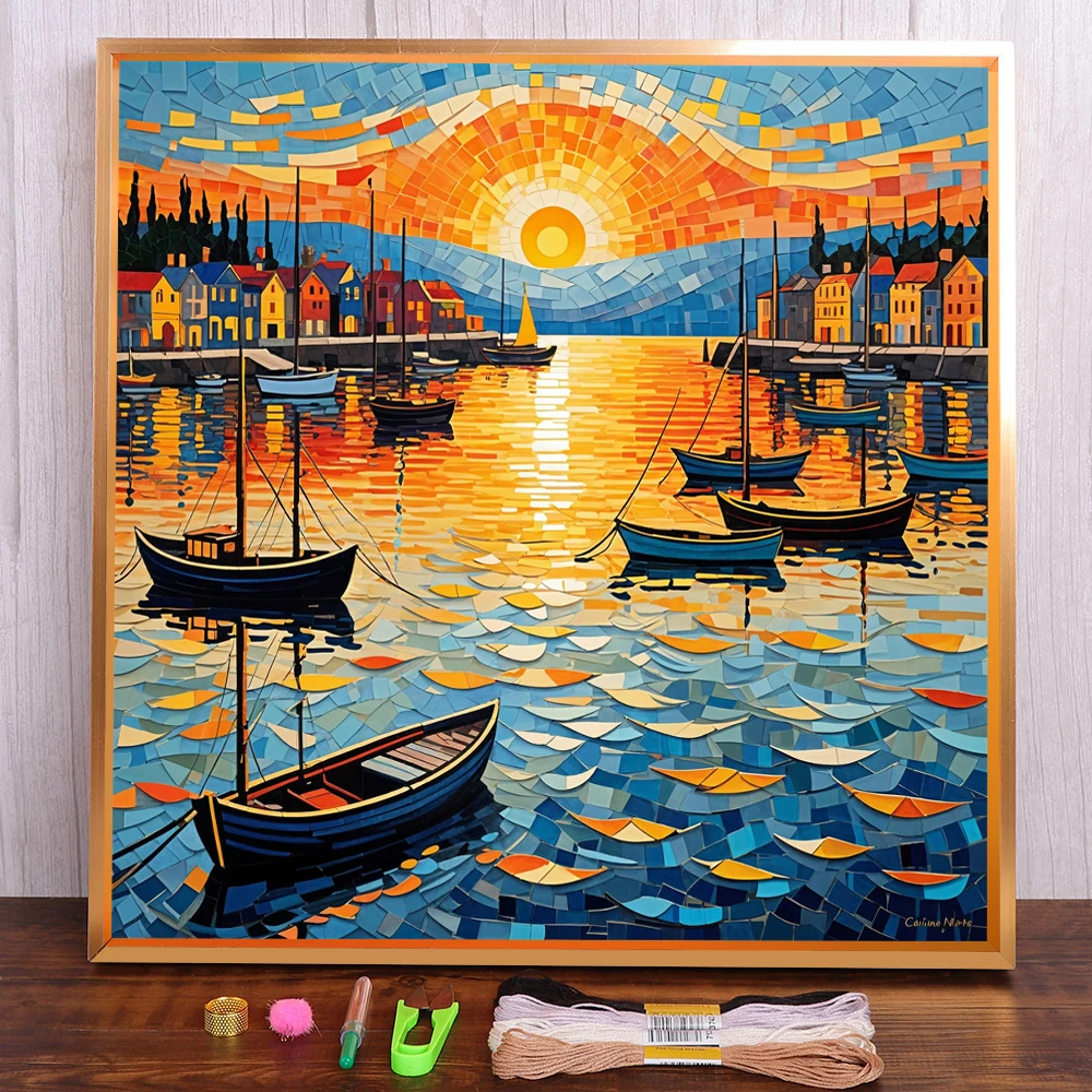 Landscape Port Pre-Printed 11CT Cross-Stitch DIY Embroidery Kit Sewing Handiwork Handmade Needlework For Adults Wholesale Mulina