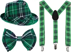 Adult Hats Bow Tie and Suspenders Set for Women Men for St Patricks Day 