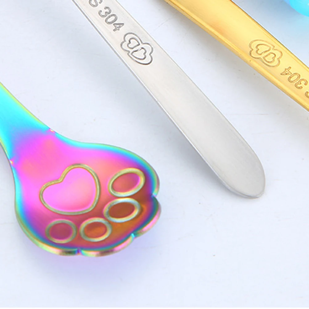 

5Pcs Stainless Steel Cat Paw Coffee Spoon Set Creative Stirring Mixing Spoon Tableware Scoop for Desserts Home Restaurant Use