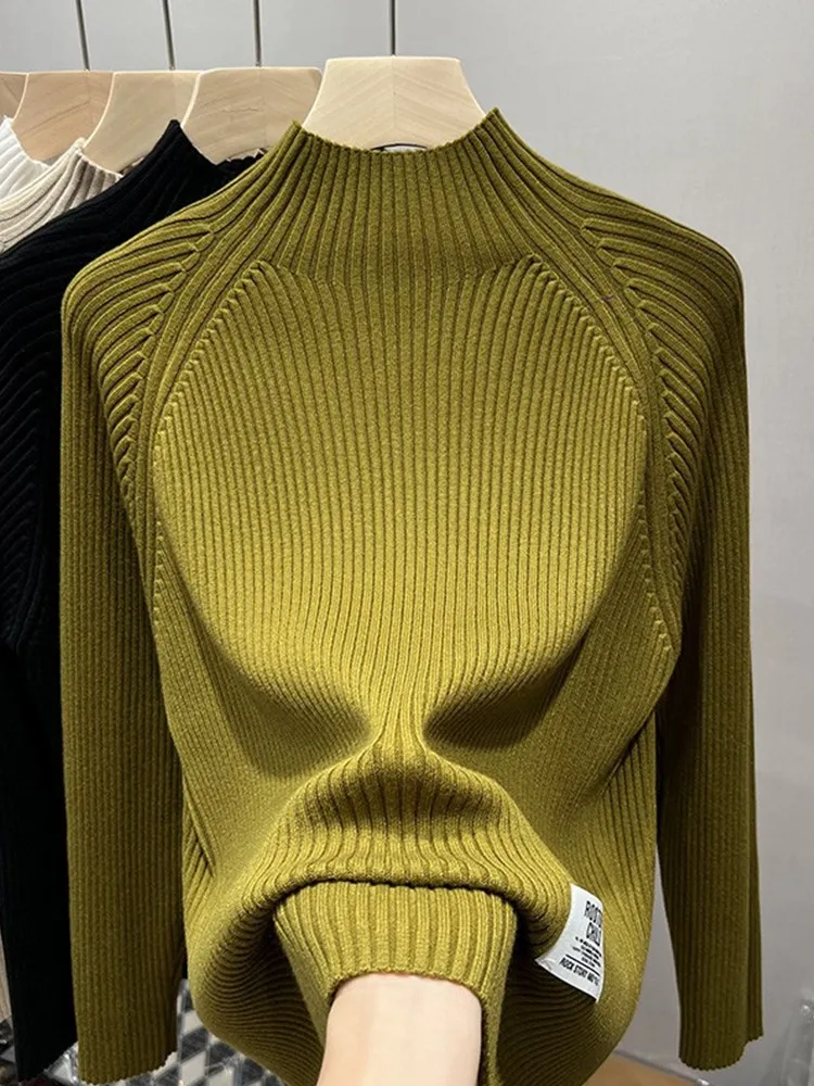 

Женский трикотаж больших размеров, цветной свитер с высоким воротником, свободный крой, базовый слой, повседневный корейский модный верх для внутренней одежды