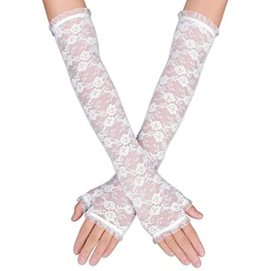 Yolev Women's Long Lace Fingerless Gloves Bridal Elbow Length Gloves Long Lace Floral Gloves for Wedding Opera Tea Party