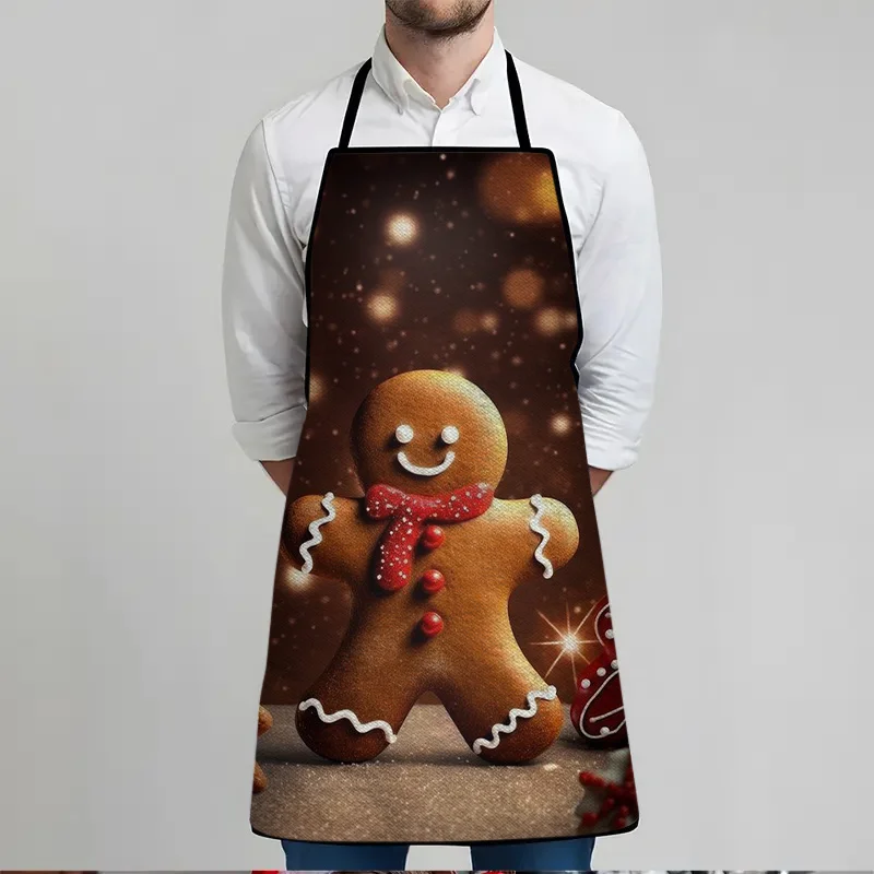 1pc Christmas Apron with Gingerbread for Man - Large Kitchen Apron (60x80cm/24x31in), Durable Polyester Cooking Baking
