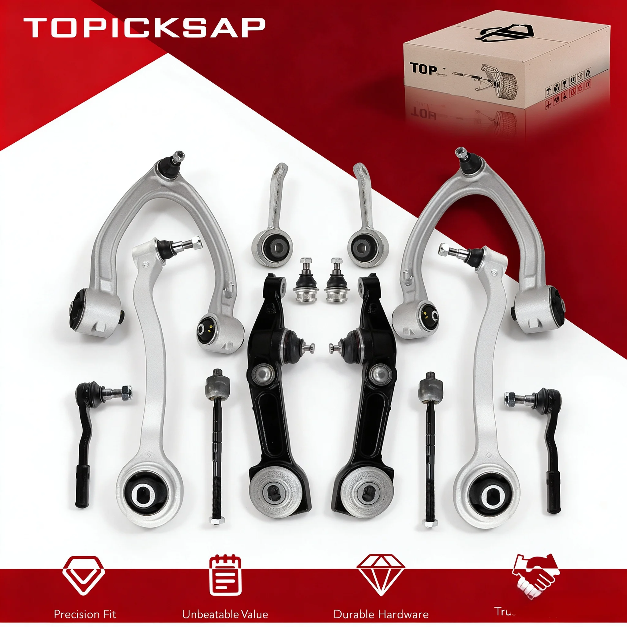 TOPICKSAP 14Pcs Front Upper/Lower Control Arm w/Ball Joint Stabilizer Link & Tie Rod Kit for Mercedes W220 S350/S400 1998-2005