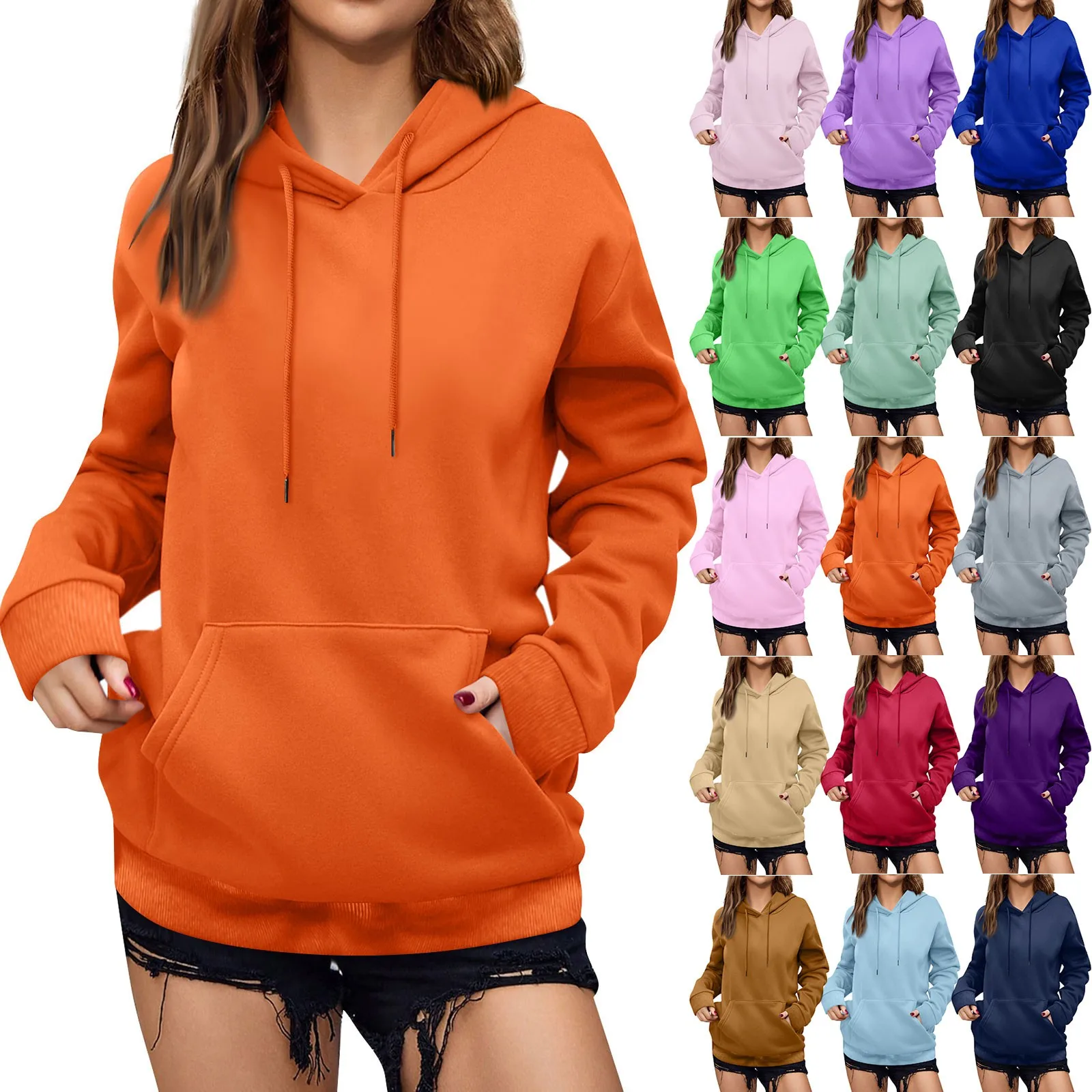 Women\'s Autumn And Winter Solid Color Pullover Hooded Sweatshirt Fleece Long Sleeve Fashion Sweatshirt Hooded Fashion Coat