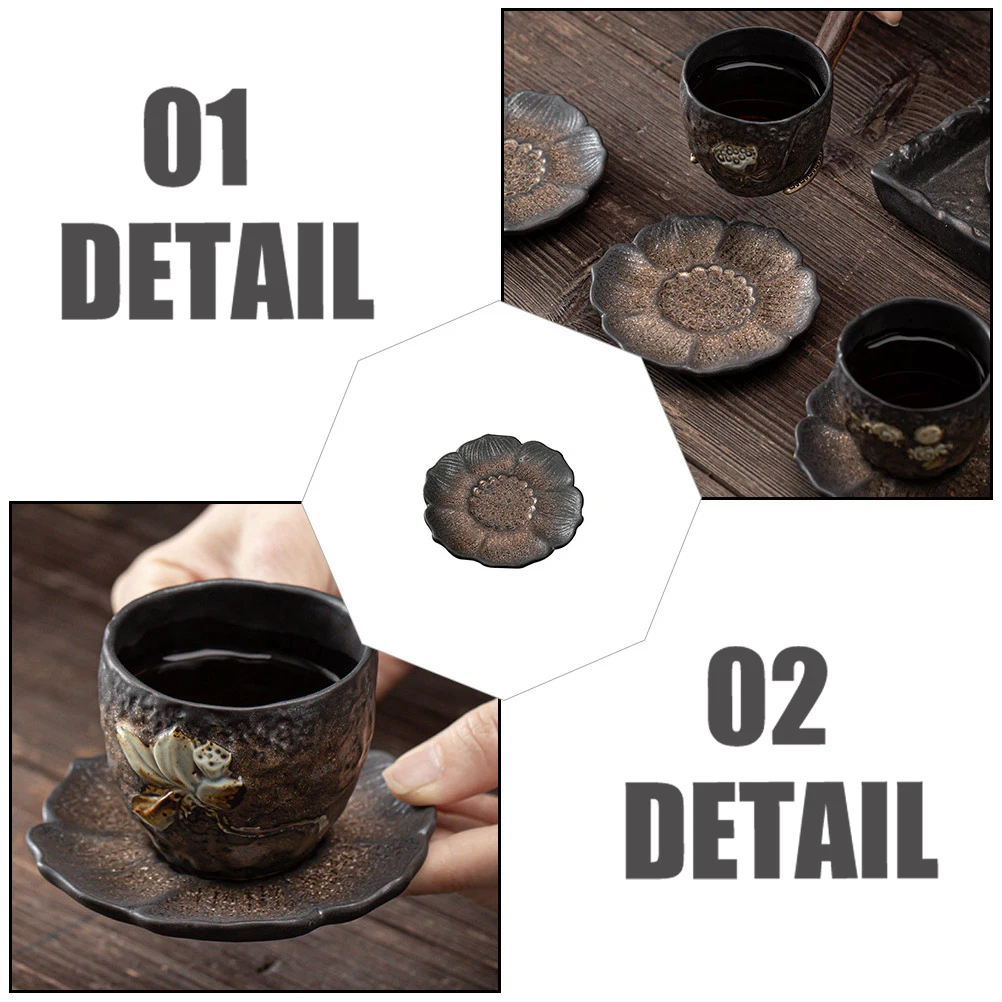 

1Pcs Ceramic Lotus Shaped Cup Mat Retro Heat Insulated Teacup Tray Vintage Ceramic Coaster Creative Heat Insulation Cup Pad