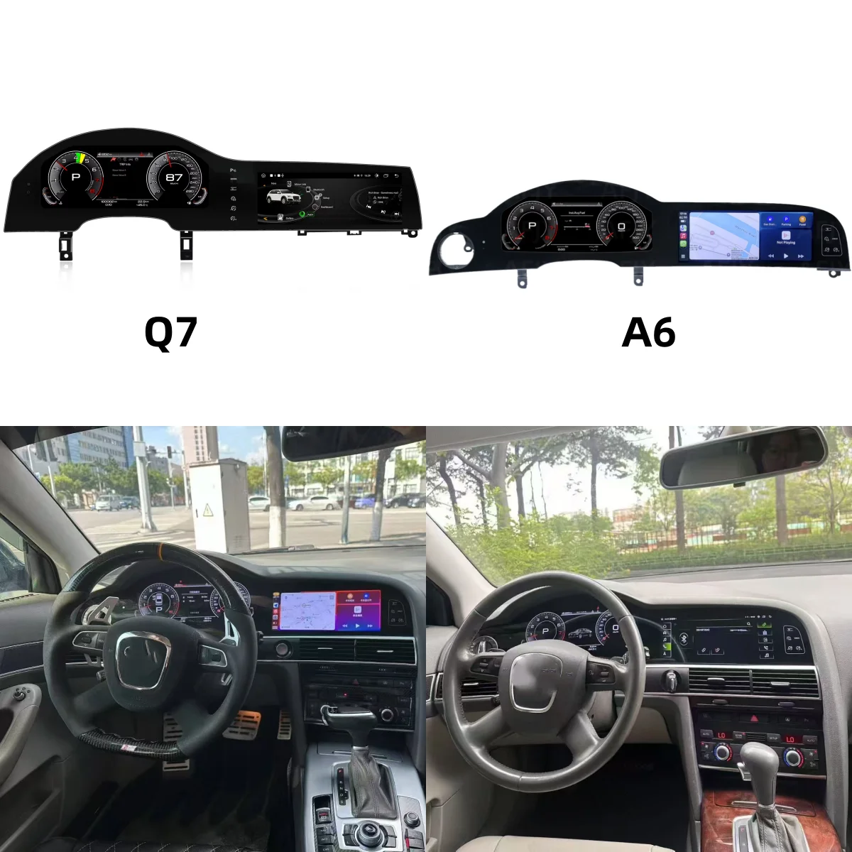 Dual screen For Audi A6 A6L C6 2005-2012 Q7 2006~2015 Digital speed Dash Cluster Virtual Cockpit Android Stereo Carplay Auto GPS