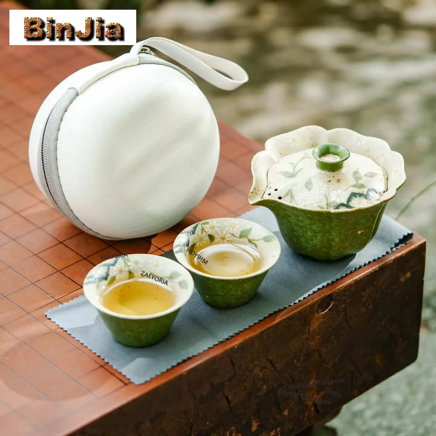 Hand-painted Daisy Travel Tea Set Kit Antique Set Of Cups 1 Pot 2 Cups Tea Brewing Organizer Portable Outdoor Tote Bag Cha