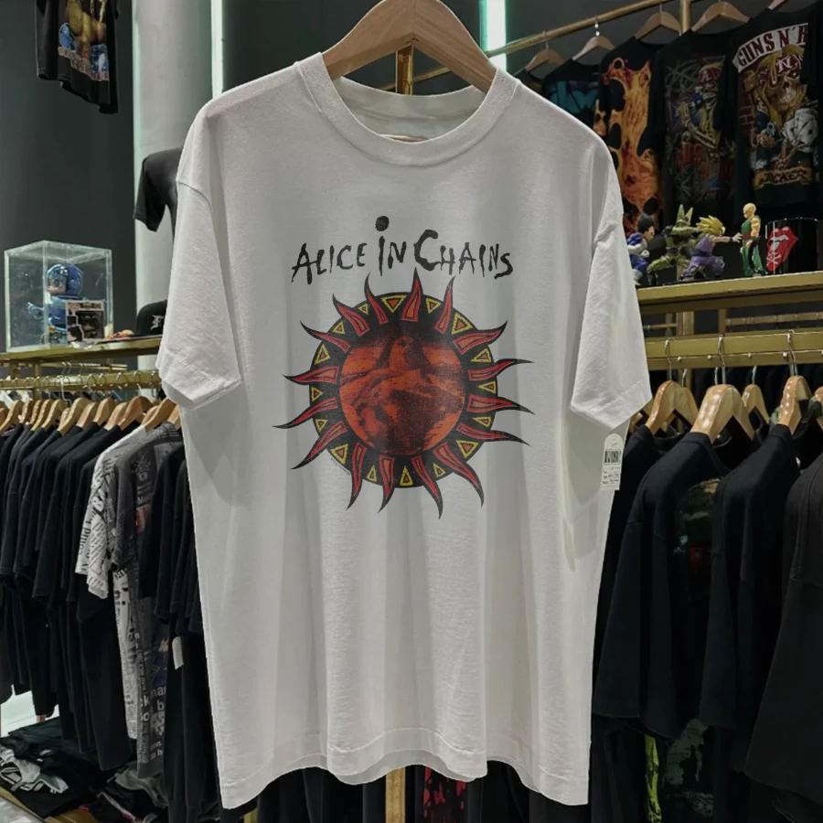 93 Alice In Chains Lollapalooza Washed White Tee New Women's Vintage Breathable Tee Streetwear Oversized Loose