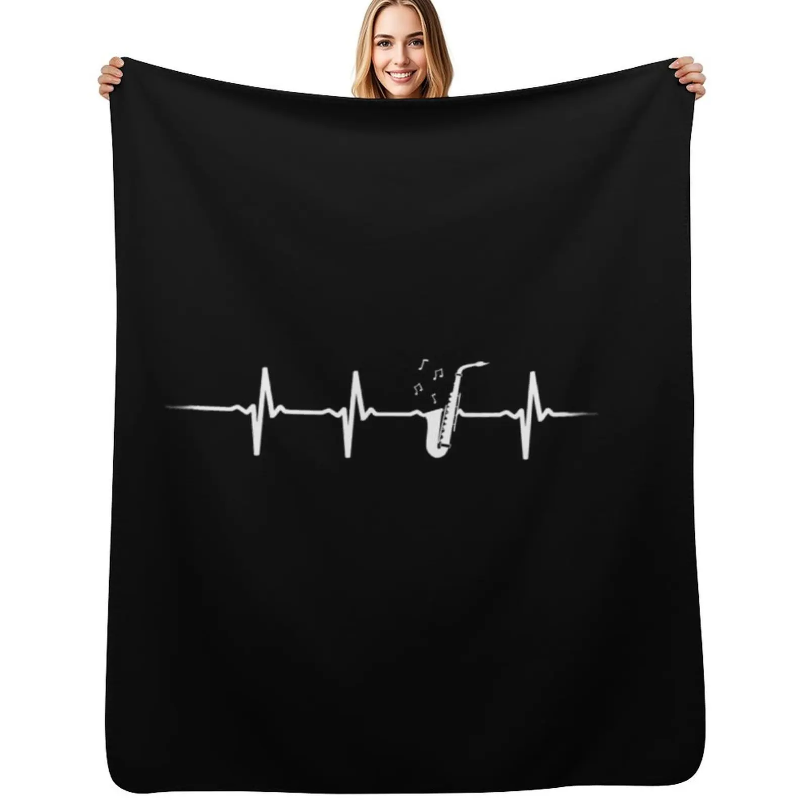 

Saxophone Heartbeat Throw Blanket Camping Soft Plush Plaid Decorative Sofa Quilt Blankets