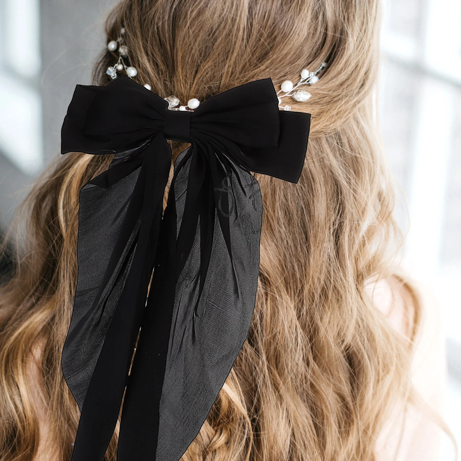 

3pcs Big Bow Barrettes Clips For Women Long Tail Ribbon Cloth Metal Clamps Durable Stylish Teen Girls Party Valentines Large