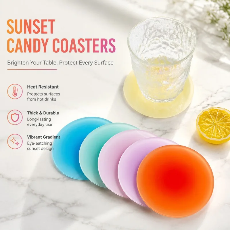 Acrylic Coaster Round Gradient Heat Resistant Insulated Placemat Thickened Sunset Candy Design