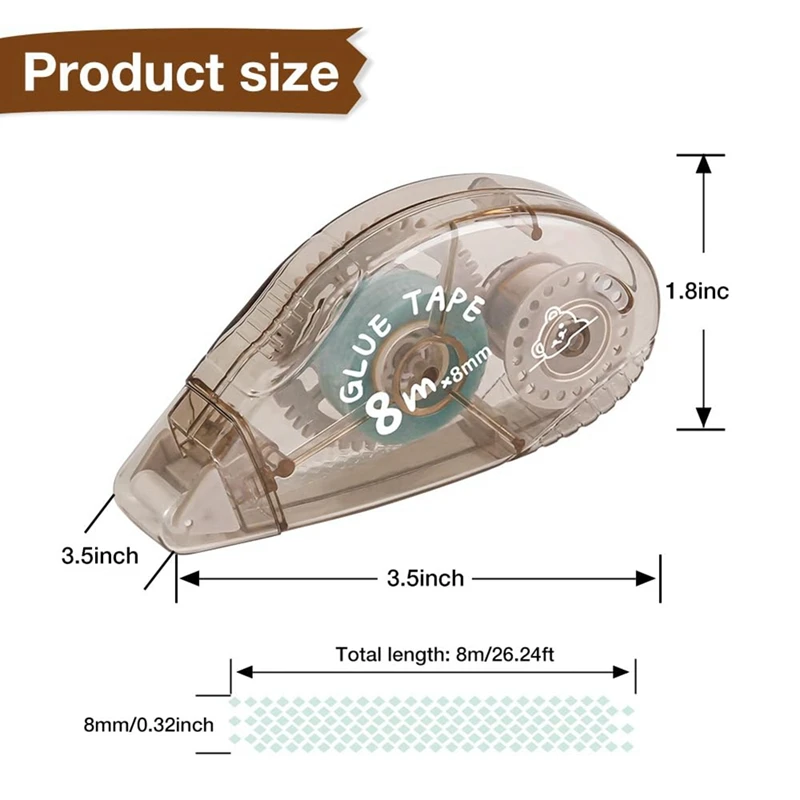 Rodillo de cinta de doble cara para álbum de recortes, cinta adhesiva duradera, fácil de usar, 8Mm X 210 pies, paquete de 8