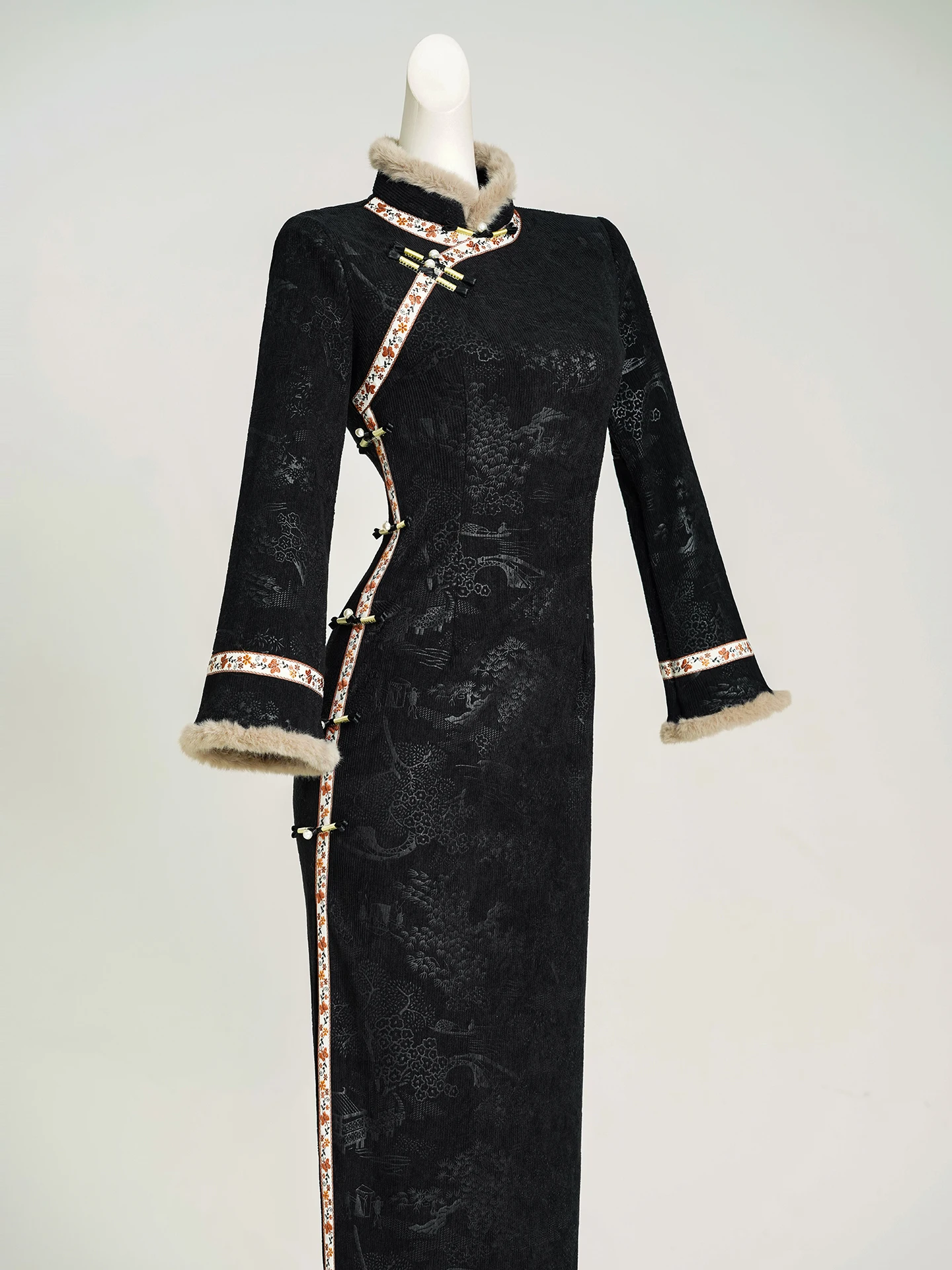 

Новое китайское платье-ципао с подкладкой из флиса, осенне-зимнее, приталенное, для повседневной носки, красивое, традиционное, длинное