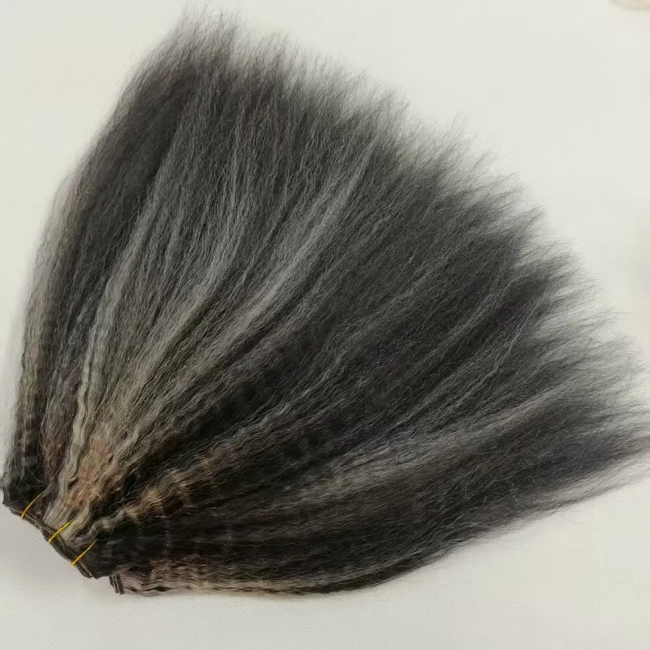 تسليط الضوء على البيانو الرمادي الملون ياكي غريب حزم من شعر مفرود الشعر البشري فضي رمادي وأسود ملحقات لحمة النسيج للنساء #4