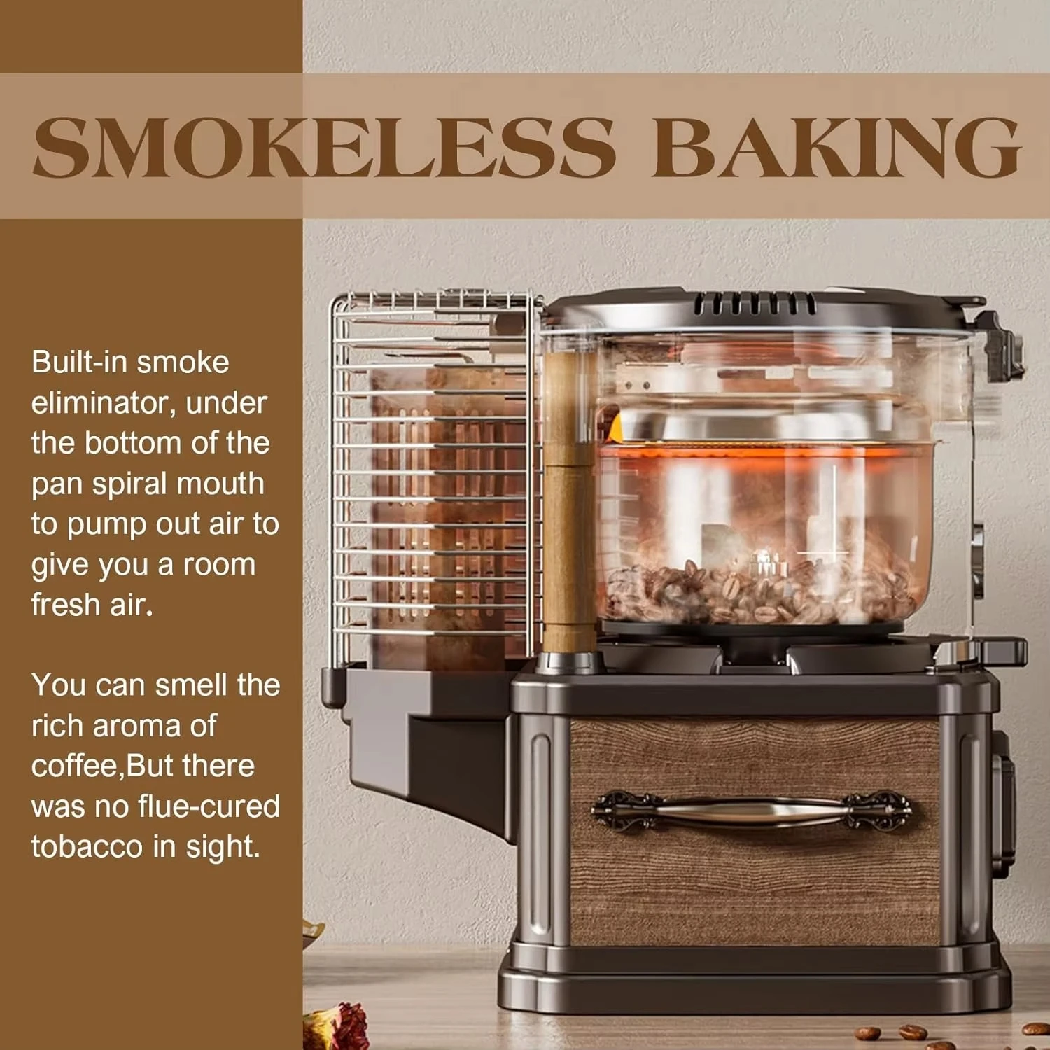 Retro-Style Coffee Bean Roaster With Cooling System and Temperature Display for Boutique Home Brewing and Roasting