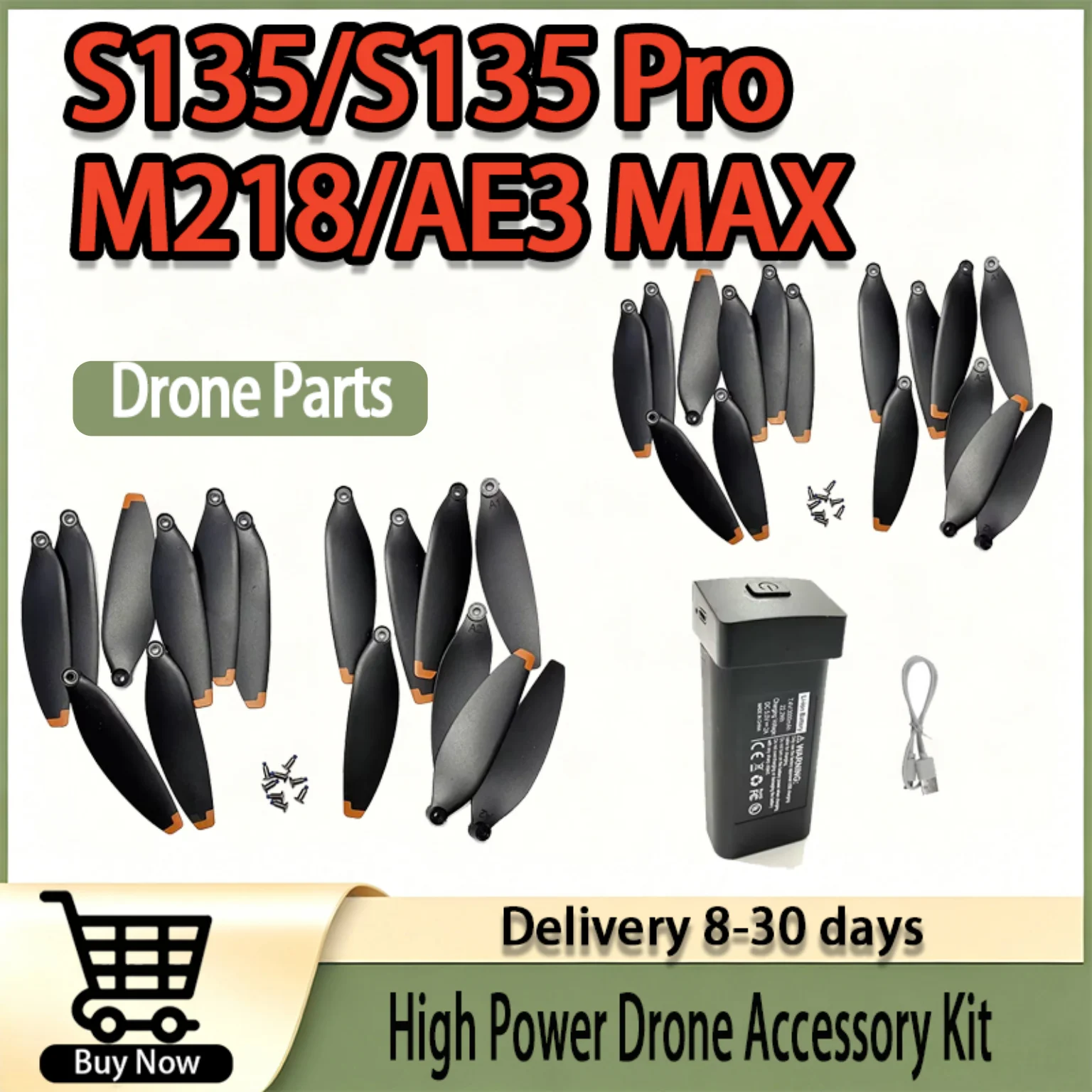 Complete Spare Parts Bundle for S135 S135 Pro M218 AE3 MAX, Propellers and Battery Set Drone Accessories