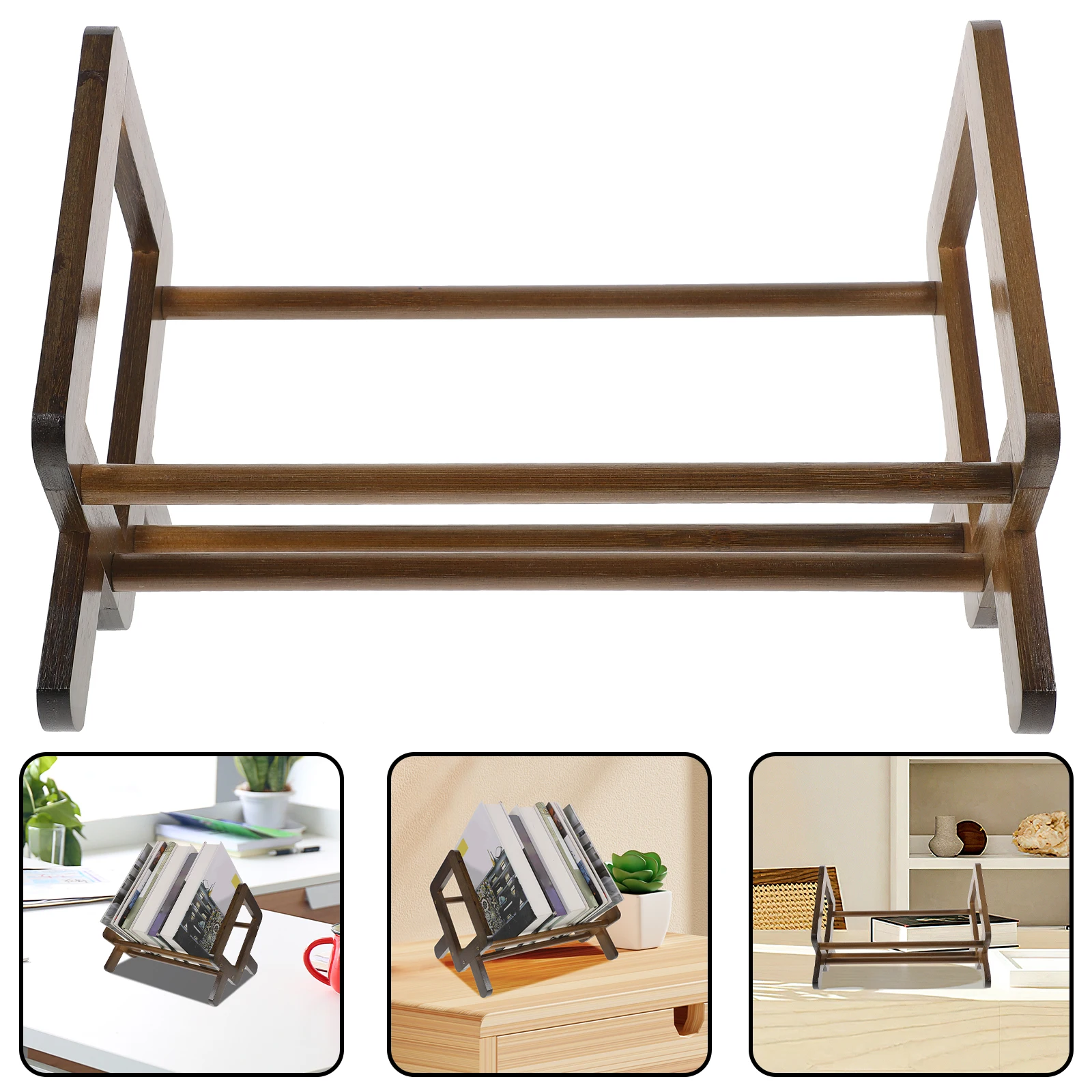 

Sturdy Bamboo Desktop Bookshelf Organizer Rack For Books Magazines Storage Wear Resistant Space Saving Office Living