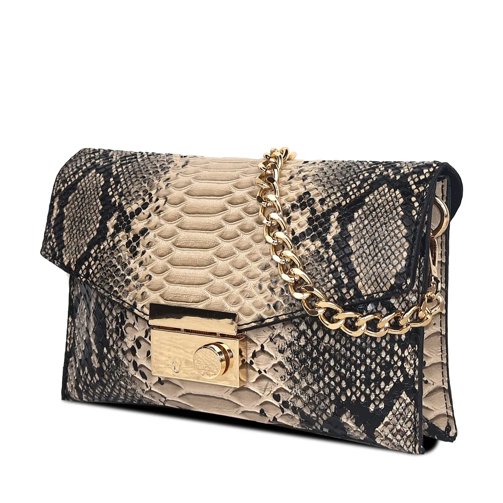 Vintage Snake Girls Underarm Bag European and American Chain Girls Shoulder Bag New with Flap Ladies Handbag PU Material Metal D