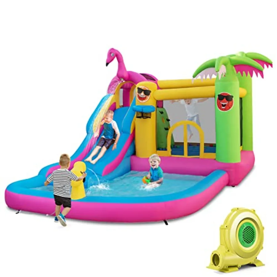 

Inflatable Water Slide 6-in-1 Water Park Waterslide Inflatables with Jumping Bouncy Castle Climbing Wall and Ball Pit Blow up B