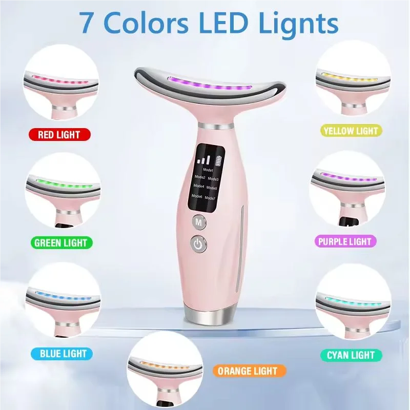 7 طرق 3 مستويات جهاز تجميل الوجه والرقبة تدليك الاهتزاز تحسين خطوط الرقبة 7 ألوان LED أضواء المنزل استخدام آلة شد الوجه #3