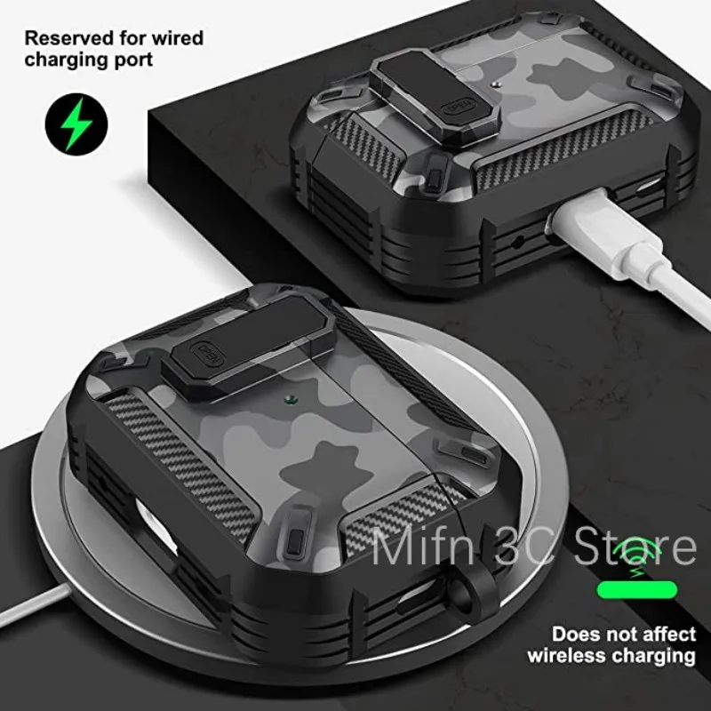 for 2024 airpods 4th Generation Case for Men with Lock Camouflage Pattern headset Case For Airpods Pro 2nd Generation Case Cover