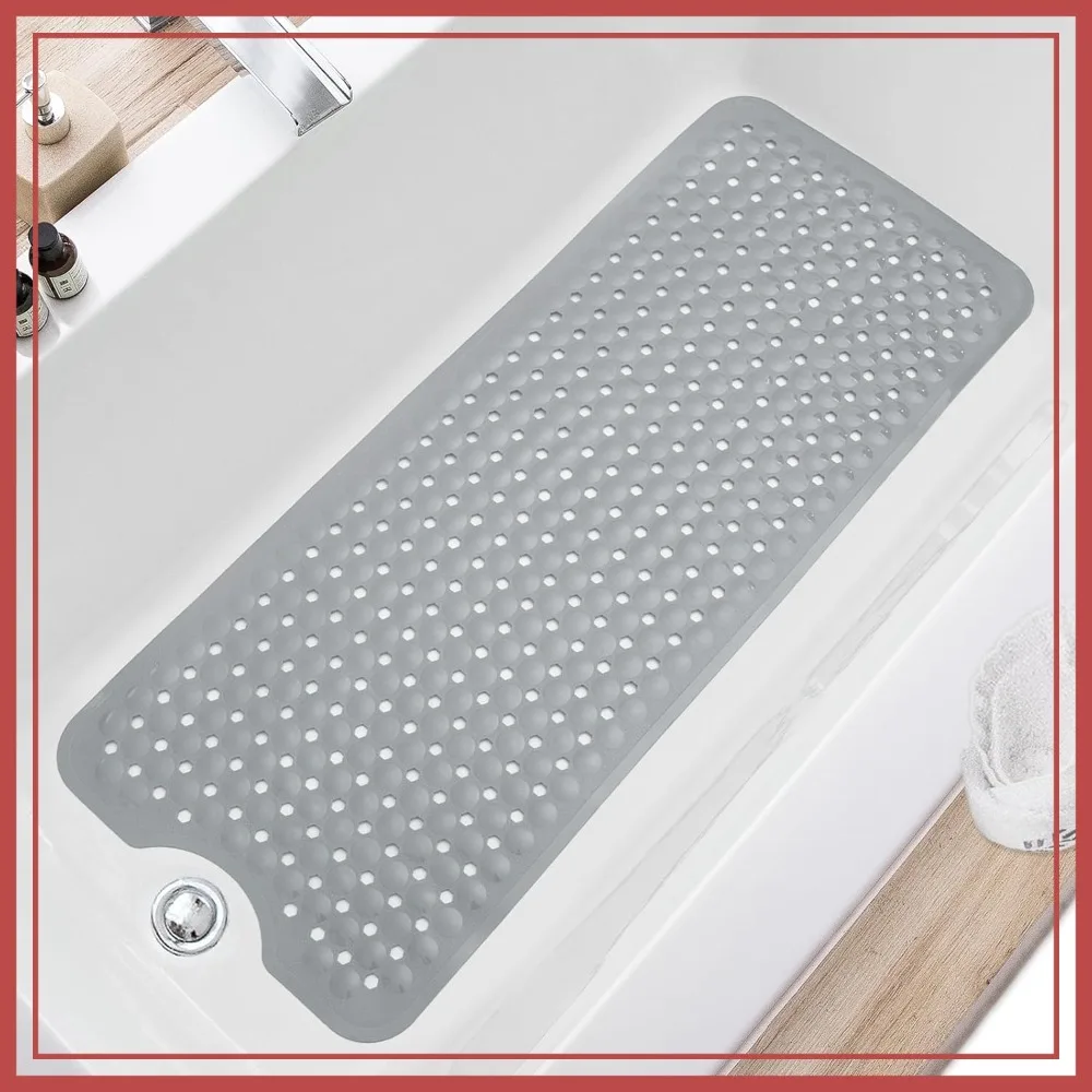 

Non Slip Bath Tub Mat 40x16 Inch Extra Large, Machine Washable with Drain Holes and Suction Cups for Bathroom Floor, Gray