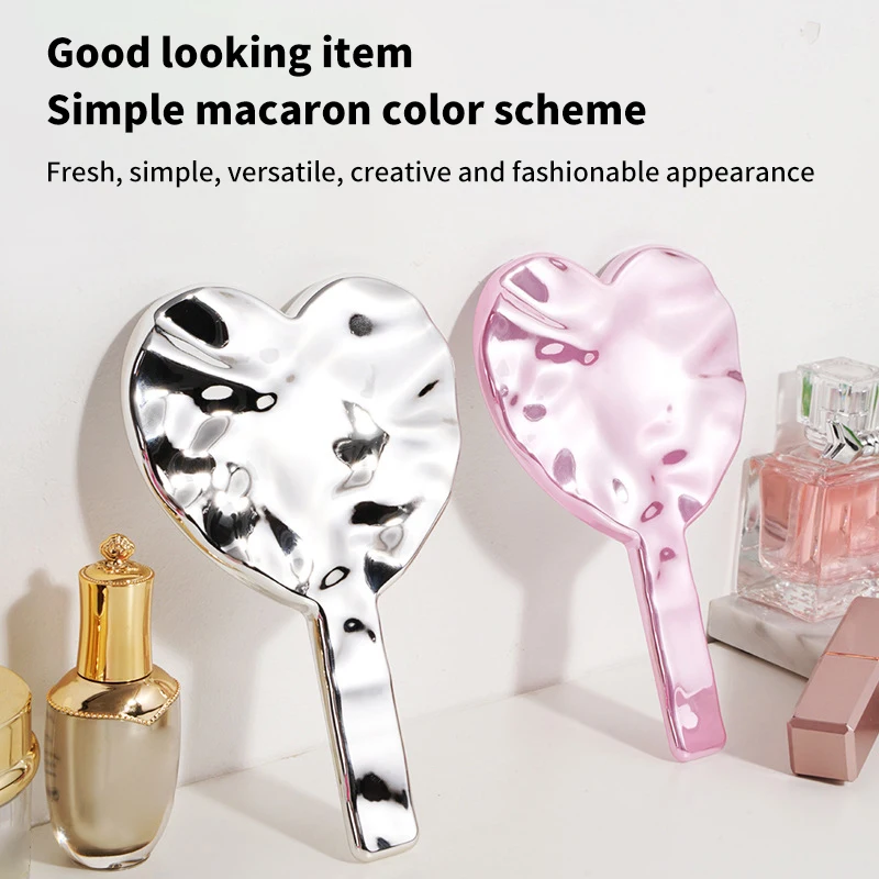 1Pcs Handheld Makeup Mirror Love Heart Mirror Female Handle Makeup Cosmetic Beauty Tools Handheld Vanity Make Up Mirror