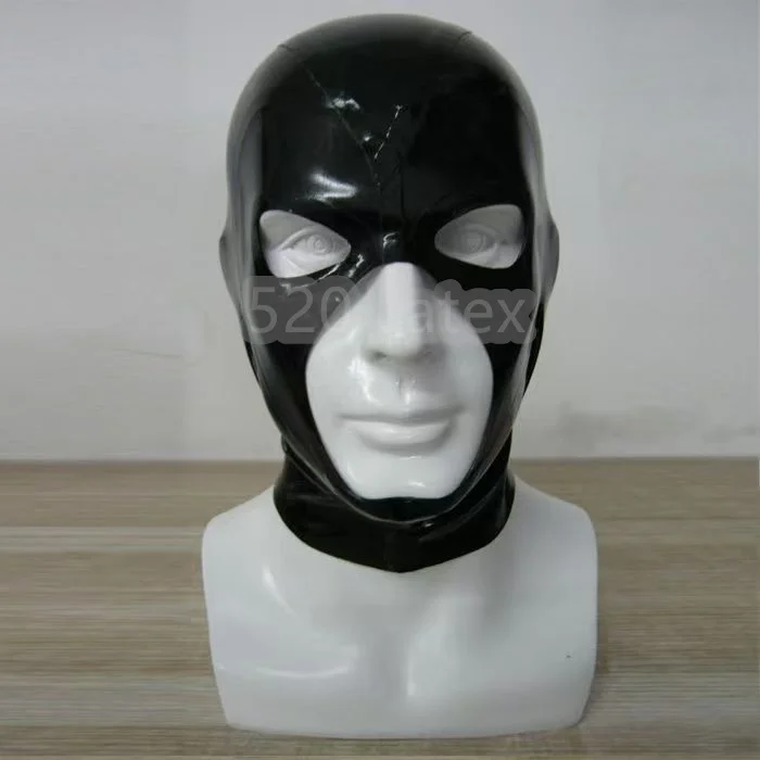 

Sexy Black Latex Hood Mask For Man and Woman Fetish Open Eyes and Big Nose Mouths Area With Back zipper