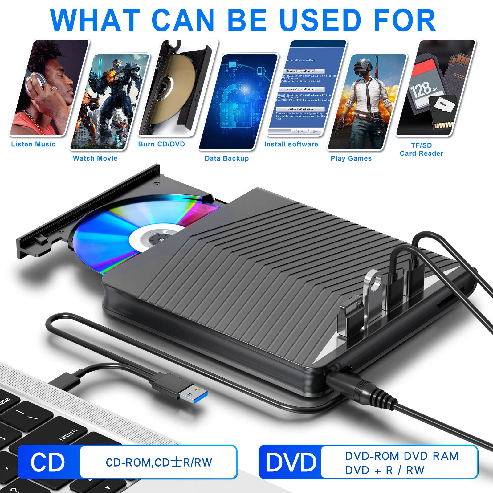 新型7in1-usb-30-type-c外付け光学ドライブ-sd-tfポート搭載-cd-dvd-vcd-rwプレーヤー-バーナー-ライター-リーダー-windows搭載ノートパソコン-pc対応
