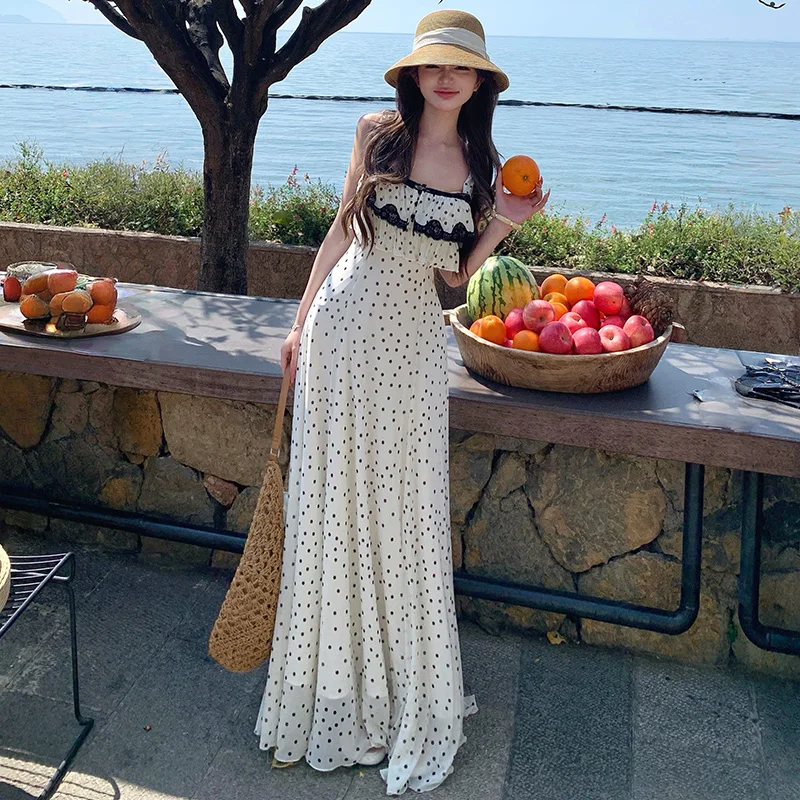 

Rosa Lace Halter Dress Parisian Rose Print Splice Vacation Dress Lightweight Summer Casual Standard Fit Women's Dress