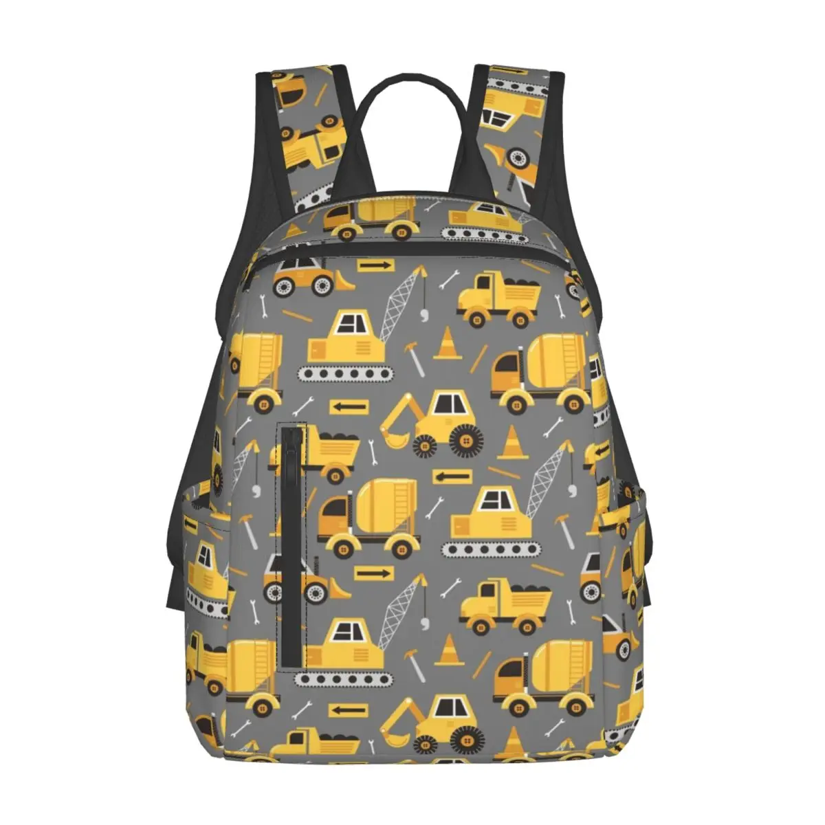 

Construction Trucks On Gray Backpack Daypack Large Capacity Kids BookBag School Bag Shoulder Bags for Men Women
