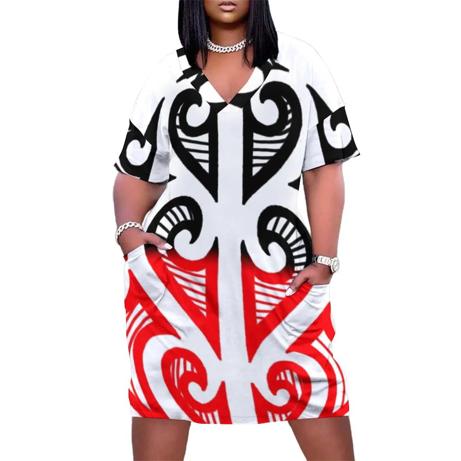 Maori tribal art flag color Loose Pocket Dress Summer women