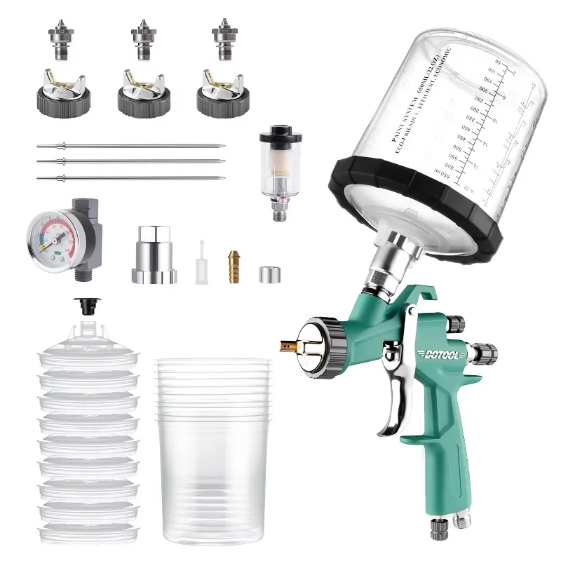 LVLP Air Spray Gun with 1.3/1.5/1.7mm Nozzles and Air Regulator for House Painting, Car, Furniture, Varnish and Top Coat