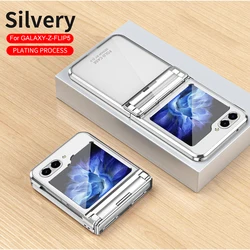 For Samsung Galaxy Z Flip 5 Case Collapsible Screen Protection Electroplated Transparent Hinge All-inclusive Mobile Phone Case