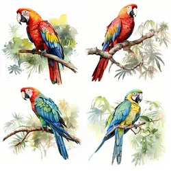 Cute Colorful Parrot Watercolor Wall Sticker Bathroom Living Room Background Decorations Wallpaper Animals Stickers M848