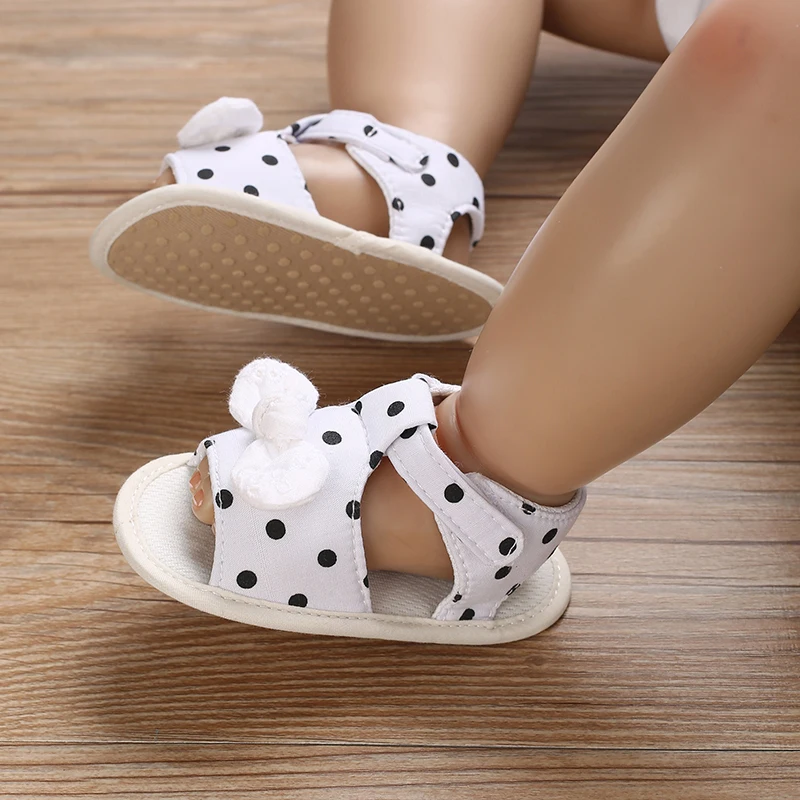 Summer 0-18M Baby Shoes Cute Girl Baby Canvas Spotted Bow Sandals Baby First Step Shoes