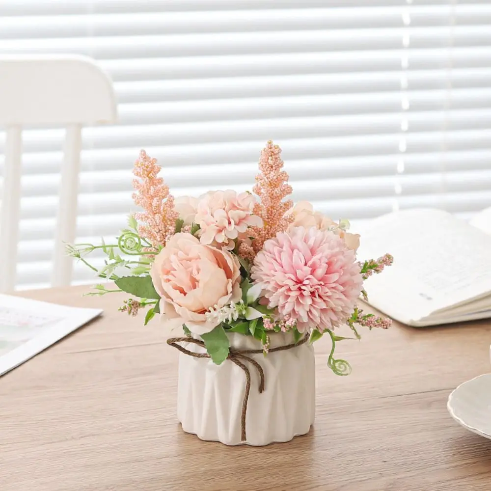 

Realistic Artificial Flower Bonsai Elegant Eternal Life Simulation Plant Bonsai with Ceramic Flowerpot Rope