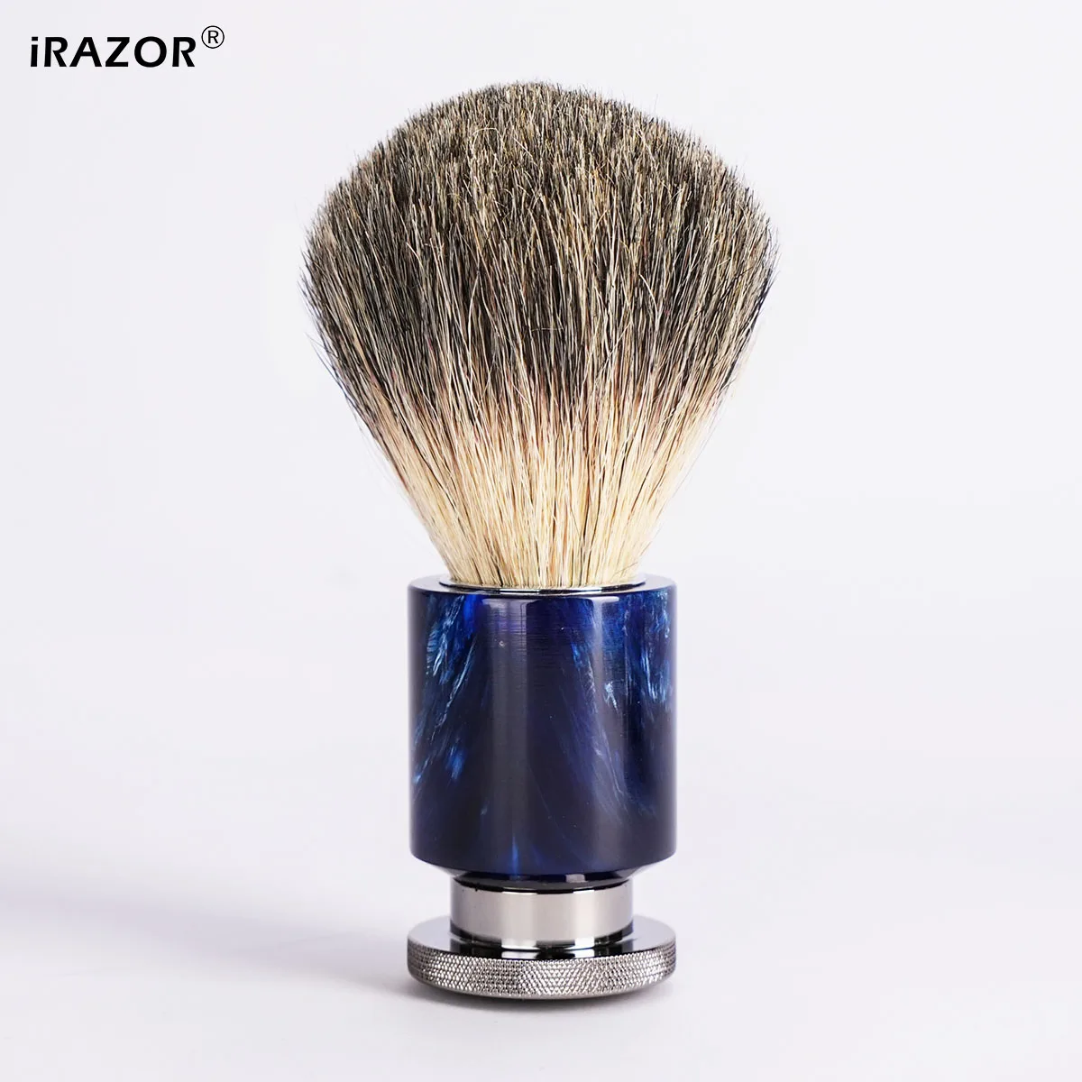 iRAZOR Preminum Wet Shaving Brush for Men Soft Natural Hair Knot Blue Resin Handle Fast Lather Classic Grooming Tool Gift