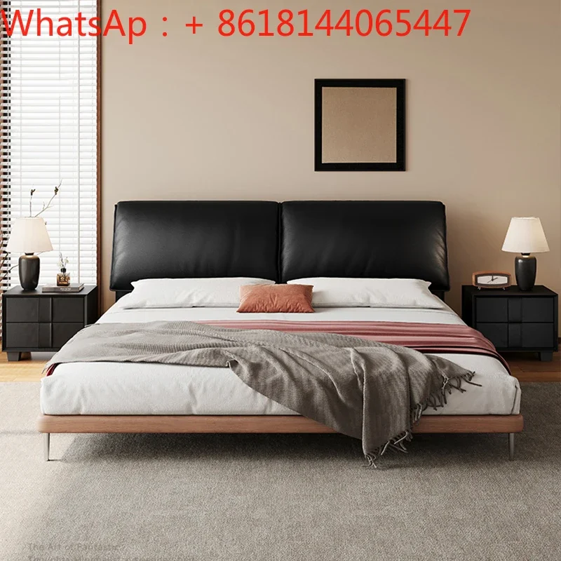 Leather bed Italian minimalist elephant ears master bedroom double bed modern minimalist flush edge soft bag wedding bed solid