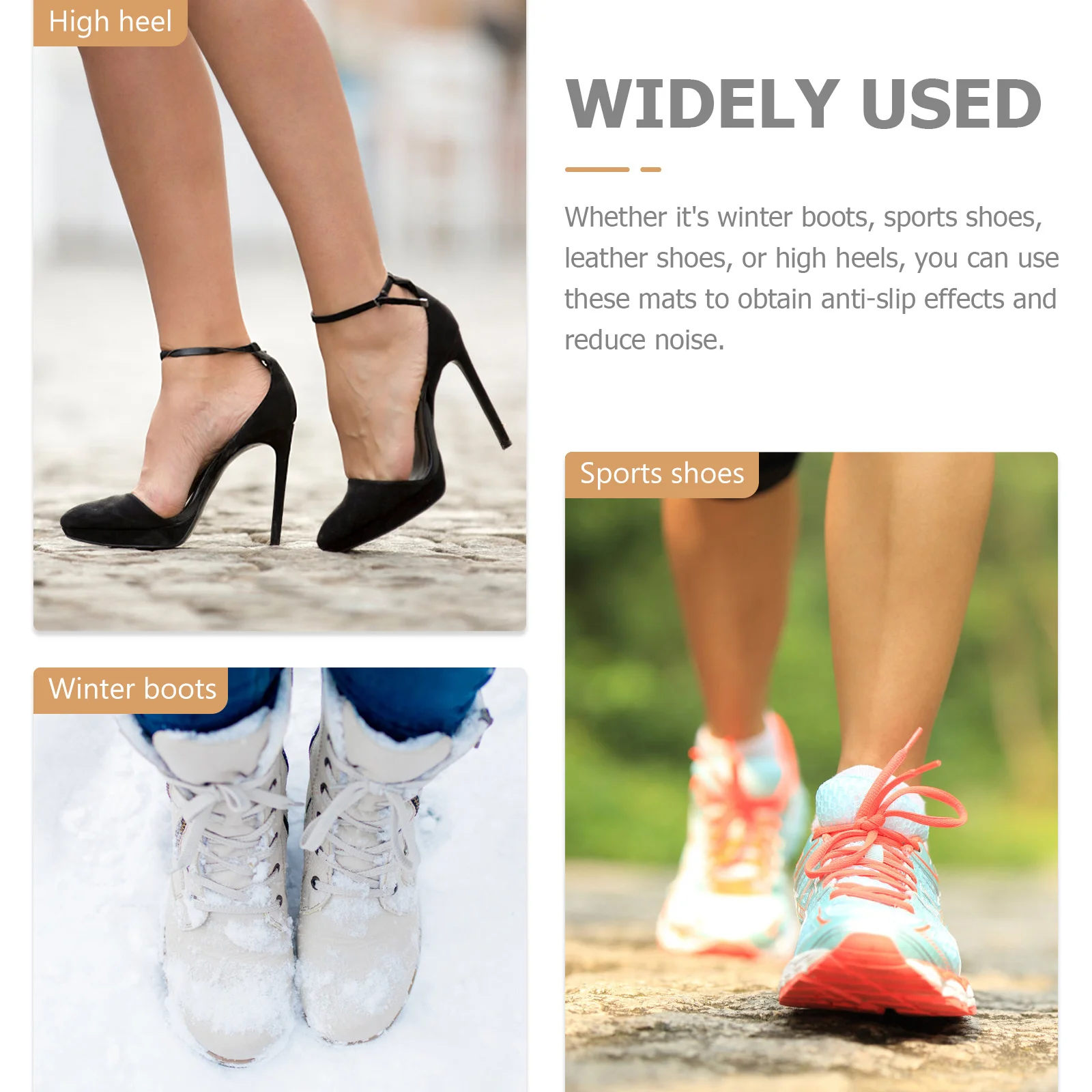 4 szt. Antypoślizgowe naklejki na buty, gumowe samoprzylepne wkładki do butów na wysokim obcasie, sneakersów, botków, odporne na ścieranie, redukujące hałas.