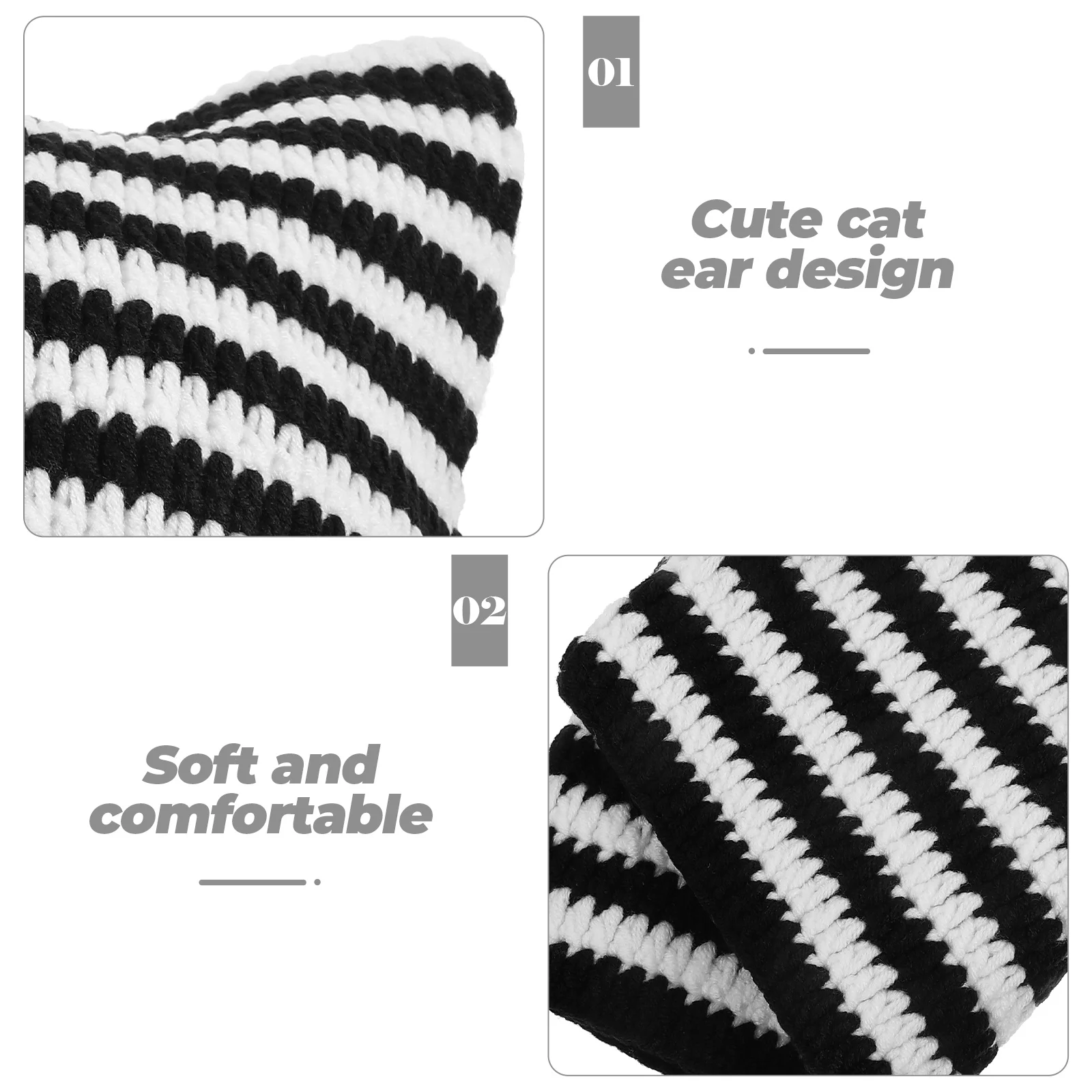

Striped Cat Hat Knitting Beanie Hats Winter Warm Acrylic Knitted Cap for Women Man
