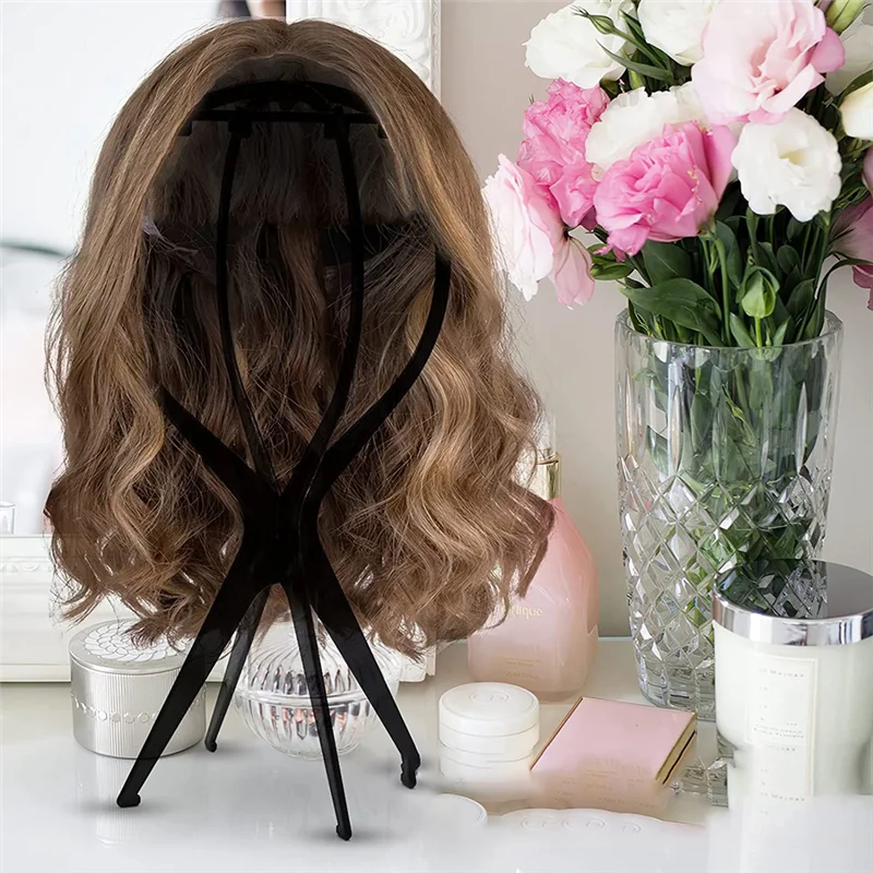 Toupee and Wig Stand, Durable Wig Holder Stands for Displaying Wigs Toupee Exhibitions (Black/Pink)