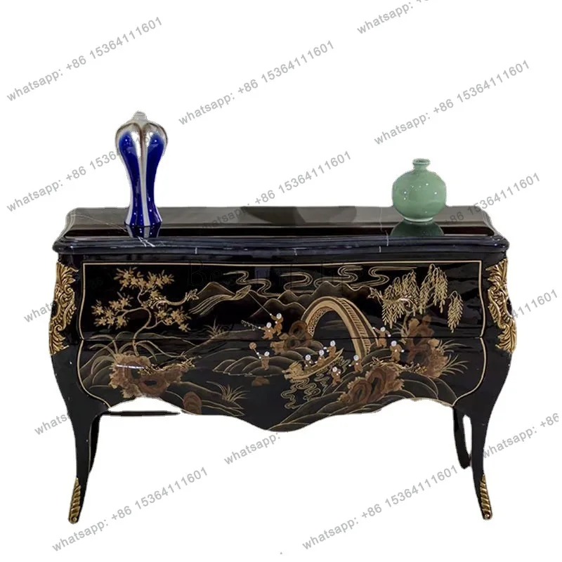 

English mahogany porch decorative cabinet classical carved painted storage cabinet