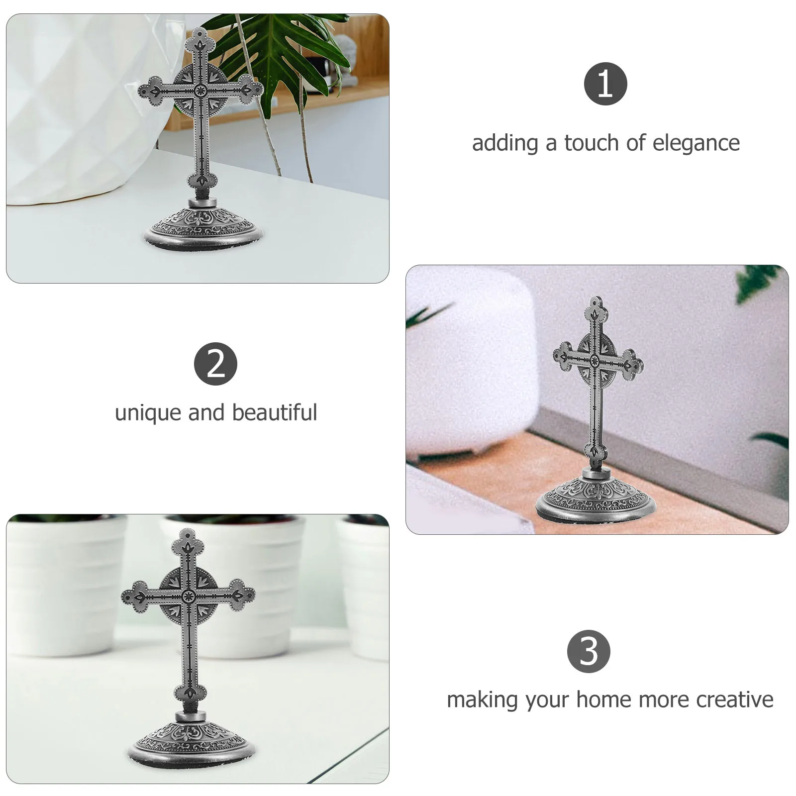 

Vintage Metal Cross Home Decor Desktop Catholic Statue Small Cross Ornament Religious Culture Bedroom Office Decor Zinc Alloy